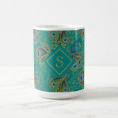 Mug Peacock Paisley Royal Teal Monogram (Centre)