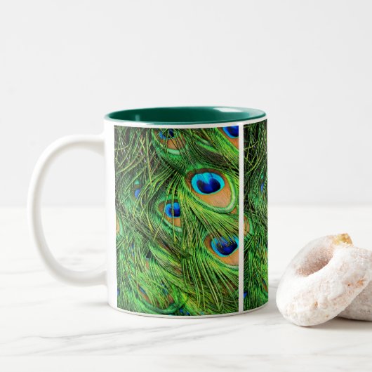Mug, Peacock Plumes de café bicolore Mug (Avec donut)