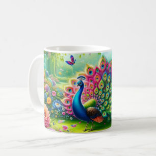 Mug Peacock vibrant dans un Imaginaire Jardin Peinture