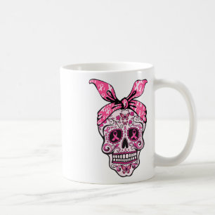 Mug Peau sucre Ruban rose Byndana Calavera Breast Ca
