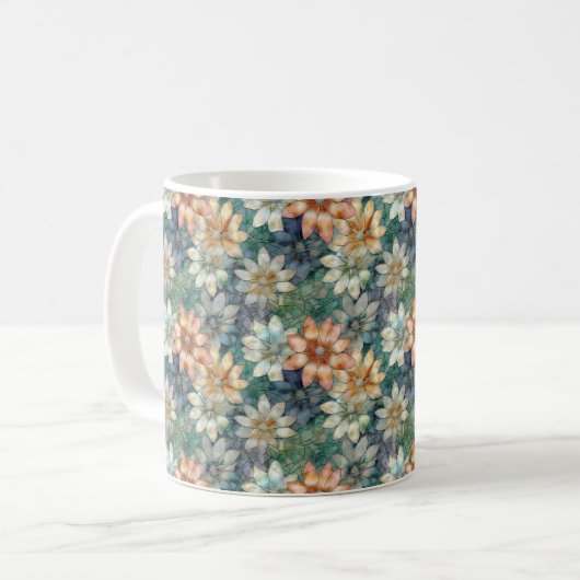 Mug Pêche Bleu Blanc Vert Floral (Devant gauche)
