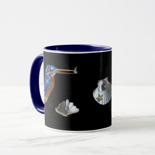 Mug PÊCHE, Bleu électrique, Noir (Devant gauche)
