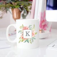 Pêche et crème Aquarelle Florale avec Monogramme