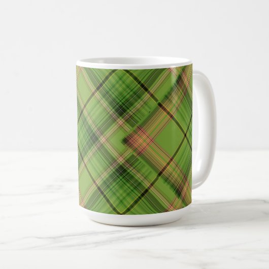 Mug Pêche et Plaid vert (superposé) (Devant droit)
