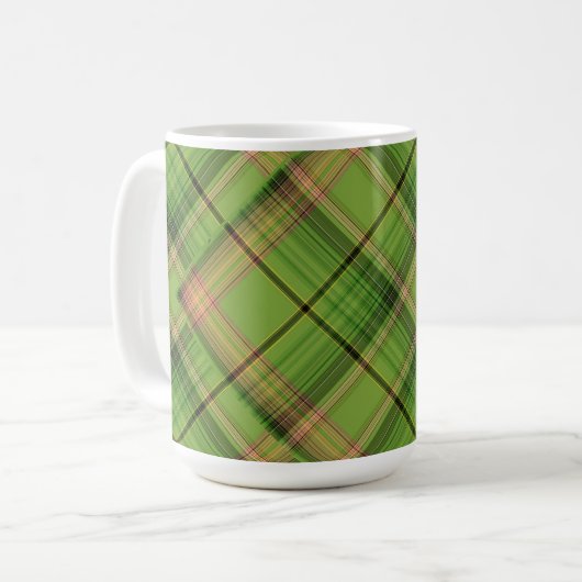 Mug Pêche et Plaid vert (superposé) (Devant gauche)