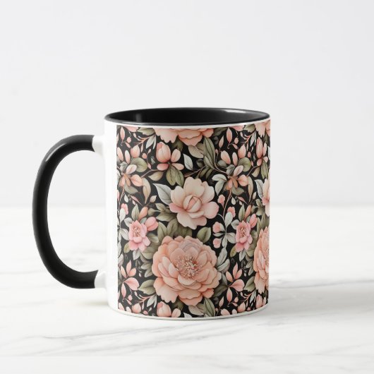 Mug Pêche Florale Aquarelle Fleurie Feuilles de verdur (Gauche)