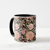 Mug Pêche Florale Aquarelle Fleurie Feuilles de verdur (Devant gauche)