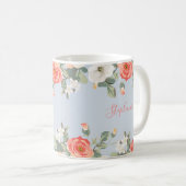 Mug Pêche Rose Dusty Blue Floral Personnalisé (Devant droit)
