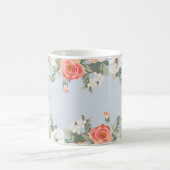 Mug Pêche Rose Dusty Blue Floral Personnalisé (Centre)
