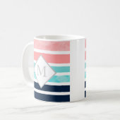 Mug Pêche Turquoise Indigo Blancs (Devant gauche)