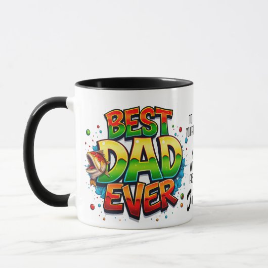 Mug Pêcher meilleur papa jamais poisson Citation Graff (Gauche)