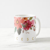 Mug Pêcher Rouge Floral Aquarelle Ajouter Votre Nom (Devant droit)