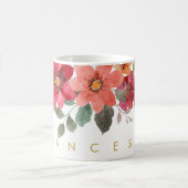 Mug Pêcher Rouge Floral Aquarelle Ajouter Votre Nom (Centre)