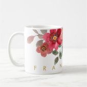 Mug Pêcher Rouge Floral Aquarelle Ajouter Votre Nom (Gauche)