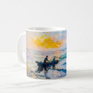 Mug Pêcheurs au coucher du soleil Scène côtière impre