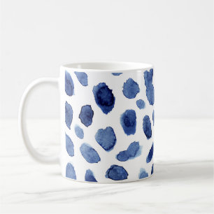 Mug Peint À La Main, Aquarelle Bleue Taches.