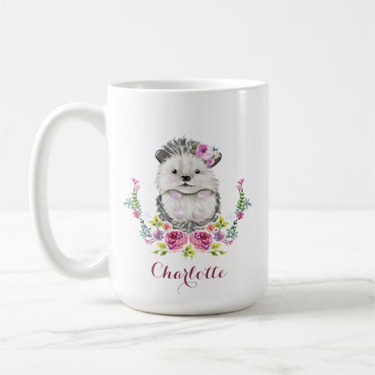 Mug Peint à la main Hérisson mignon personnalisé (Gauche)