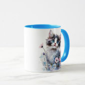 Mug peint avec un adorable chaton dans des fleurs (Devant droit)