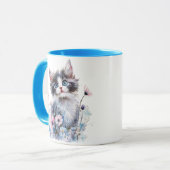 Mug peint avec un adorable chaton dans des fleurs (Devant gauche)