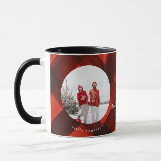 Mug Peint Rouge Noir Plaid Deux Vacances Photo (Gauche)