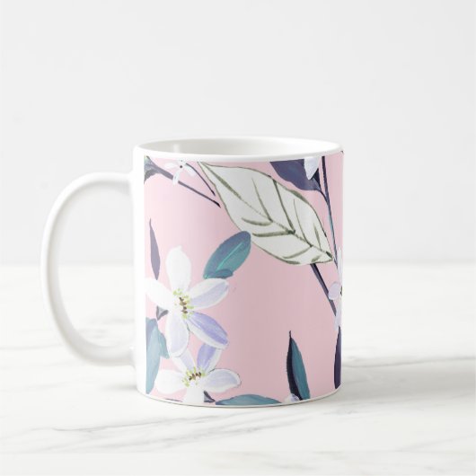 Mug Peinture à la main élégant feuillage violet, fleur (Gauche)
