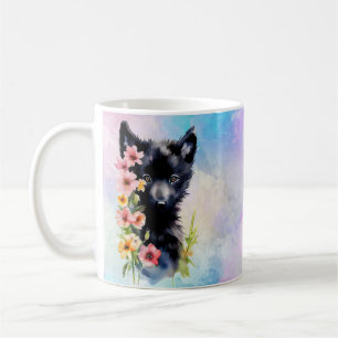 Mug Peinture à l'aquarelle de louveteau loup bébé noir