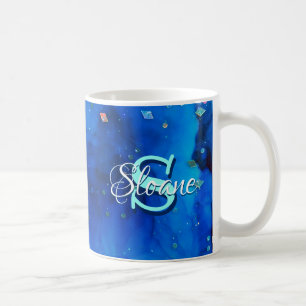 Mug Peinture à l'encre d'alcool sous-marine bleu prof