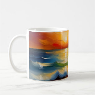 Mug Peinture à l'huile de couché de soleil orange sur