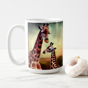 Mug Peinture à l'huile de girafe mère et bébé,