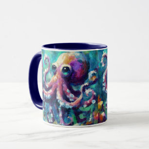 Mug Peinture à l'huile de pieuvre lunaire Plage nautiq