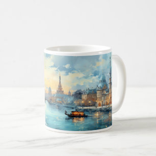 Mug Peinture à l'huile de ville et de rivière