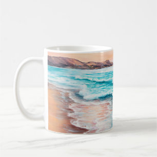 Mug peinture à l'huile sur le beau coucher de soleil