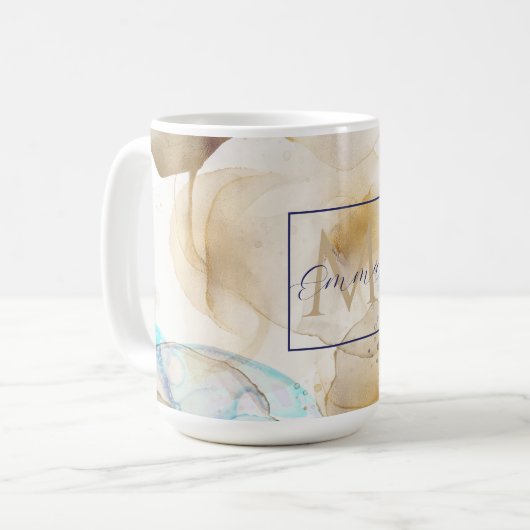 Mug Peinture Abstraite d'art fluide en or bleu (Devant gauche)