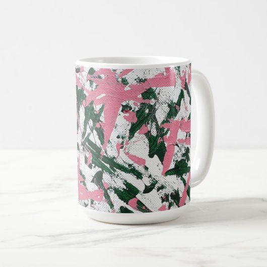 Mug Peinture Abstraite en rose et vert (Devant droit)