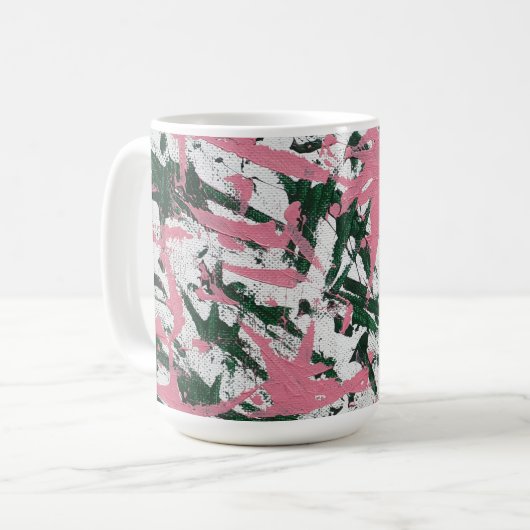 Mug Peinture Abstraite en rose et vert (Devant gauche)