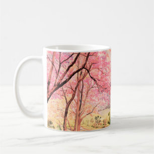 Mug Peinture aquarelle paysage rose fleur rouge rose d