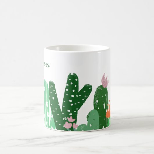 Mug Peinture Boho Cactus en vert personnalisée (Centre)