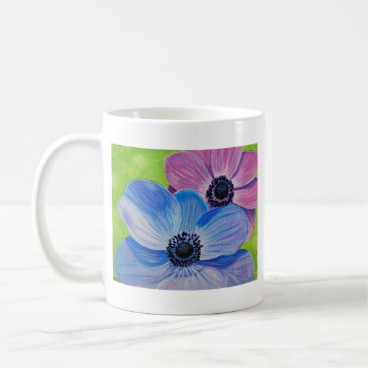 Mug Peinture d'anémones roses et violettes (Gauche)
