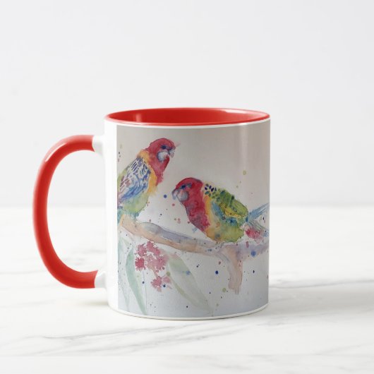 Mug Peinture d'aquarelle rouge Rosella Parrot (Gauche)
