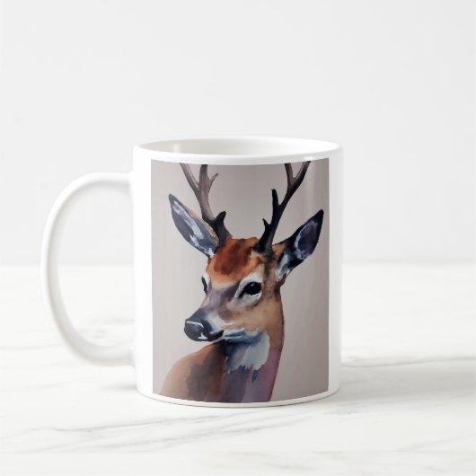 Mug Peinture d'aquarelle Wild Deer Portrait, Cerf (Gauche)