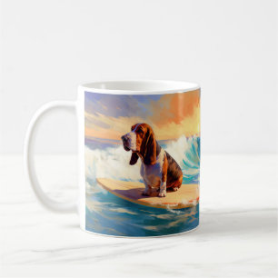 Mug Peinture de Basset Hound faisant du Surf sur la Pl