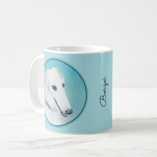 Mug Peinture de Borzoi (Blanc) - Joli Chien d'origine (Devant gauche)