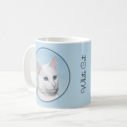 Mug Peinture de chat blanc - Cute Original Cat Art (Devant gauche)