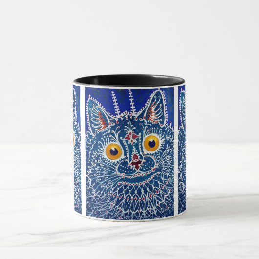 Mug Peinture de chat bleu psychédélique par Louis Wain (Centre)