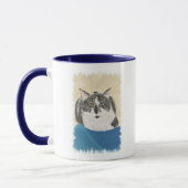 Mug Peinture de chat smoking sur couverture bleue, tas (Gauche)