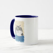 Mug Peinture de chat smoking sur couverture bleue, tas (Devant gauche)