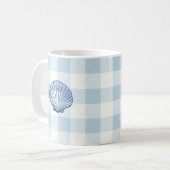 Mug Peinture de coquillages En vichy bleu marine (Devant gauche)