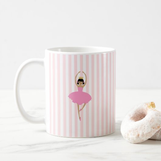 Mug Peinture de danseuse ballerine rayure rose (Avec donut)
