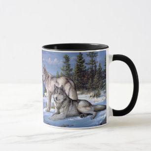 Mug Peinture de deux loups arctiques
