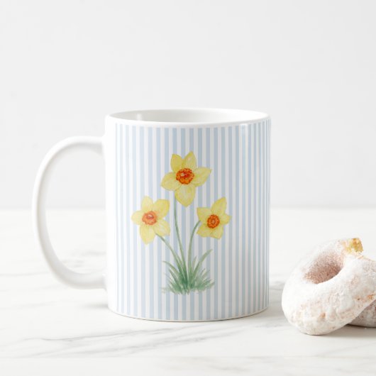 Mug Peinture de fleur de printemps jonquille rayure bl (Avec donut)